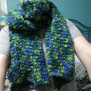 Handmade blue and green knit scarf